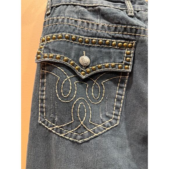 Lamasini Jeans Mens Distressed Embroidered Y2K Grunge 34W 29L - Picture 8 of 13